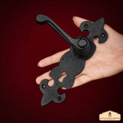 Rustic Cast Iron Door Latch Set of 2: Ideal for Victorian, Colonial, Retro, Steampunk, Gothic, Baroque, and Medieval Settings, (19.5x11.8) cm