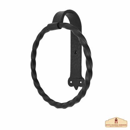 Rustic Hand Forged Iron Wall Mounting Towel Ring: Ideal for Victorian, Colonial, Retro, Steampunk, Gothic, Baroque, and Medieval Settings, 18.6 cm