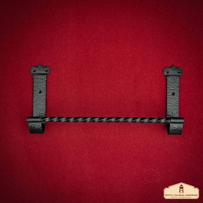 Rustic Hand Forged Iron Wall Mounting Towel Bar: Ideal for Victorian, Colonial, Retro, Steampunk, Gothic, Baroque, and Medieval Settings, (39.5x5x18) cm