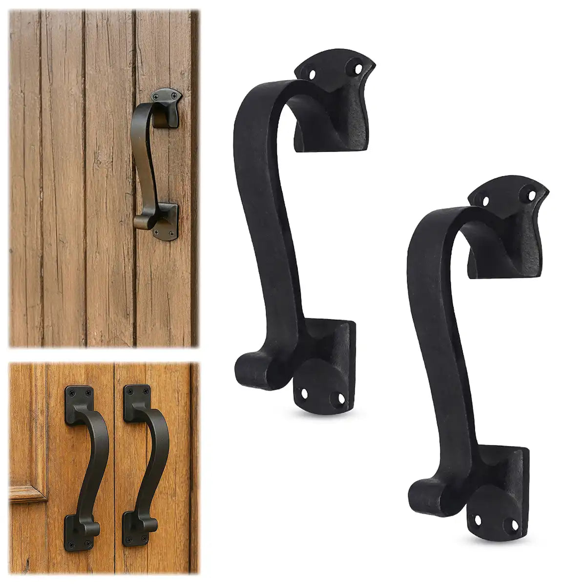 Rustic Twisted Door Handles Set of 2 Cast Iron Door Pulls : Ideal for Gate, Shed Door, Window, Fence, Garag e, (16.5x3.8) cm