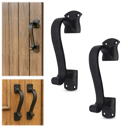 Rustic Twisted Door Handles Set of 2 Cast Iron Door Pulls : Ideal for Gate, Shed Door, Window, Fence, Garag e, (16.5x3.8) cm