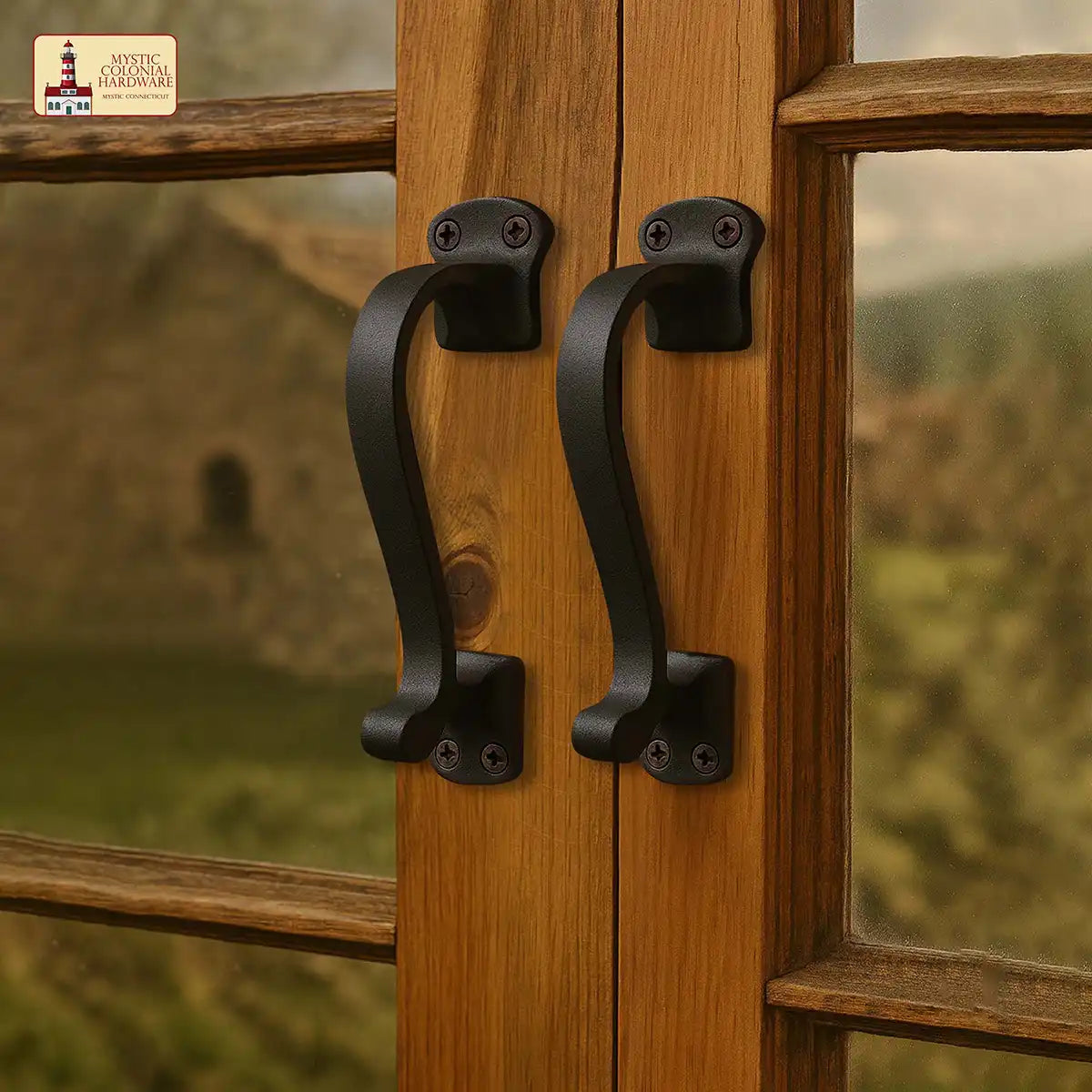 Rustic Twisted Door Handles Set of 2 Cast Iron Door Pulls : Ideal for Gate, Shed Door, Window, Fence, Garag e, (16.5x3.8) cm