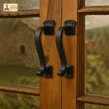 Rustic Twisted Door Handles Set of 2 Cast Iron Door Pulls : Ideal for Gate, Shed Door, Window, Fence, Garag e, (16.5x3.8) cm