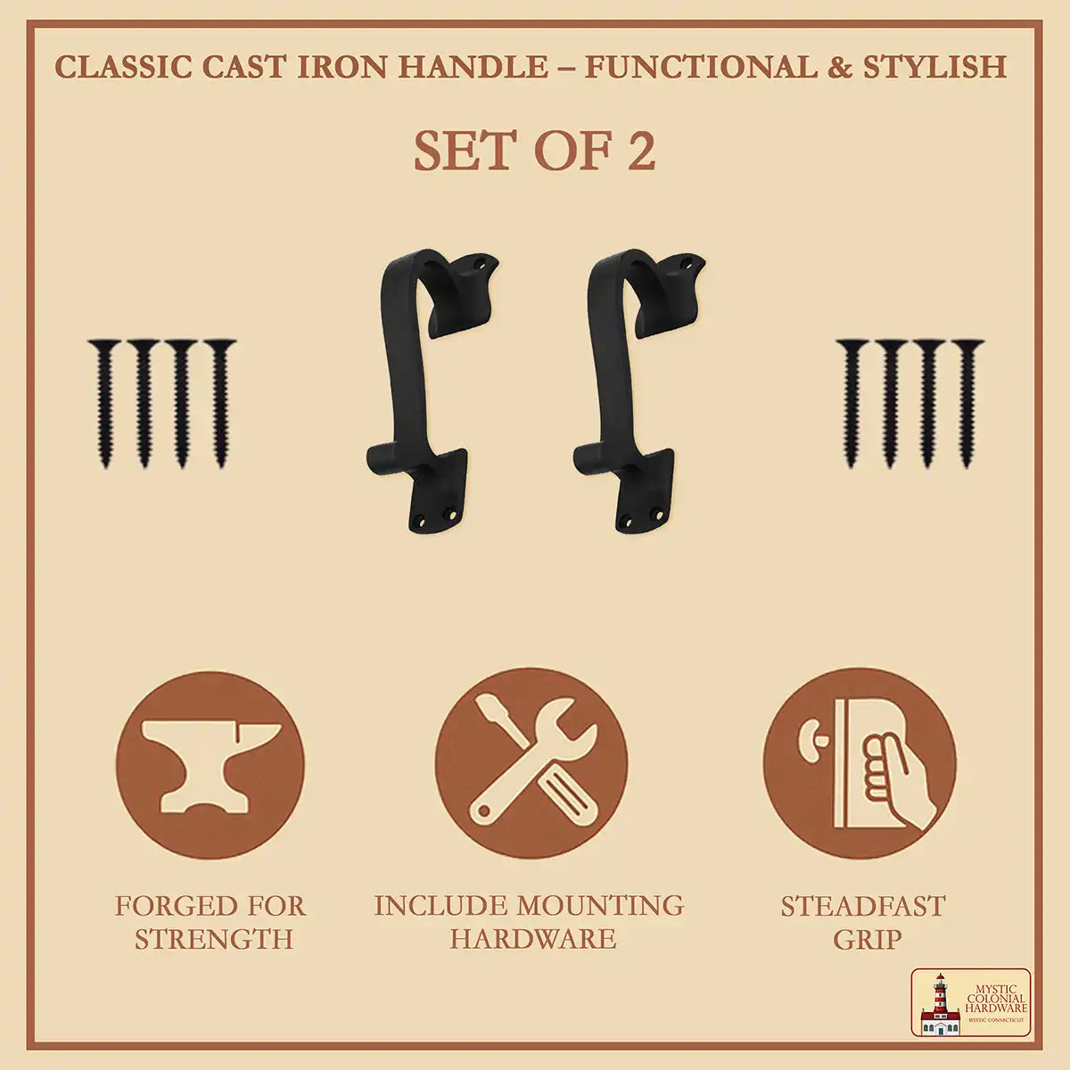 Rustic Twisted Door Handles Set of 2 Cast Iron Door Pulls : Ideal for Gate, Shed Door, Window, Fence, Garag e, (16.5x3.8) cm