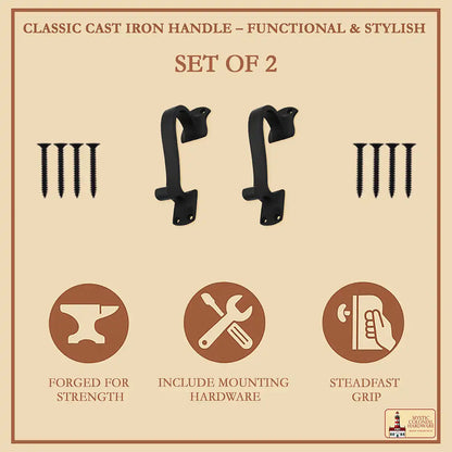 Rustic Twisted Door Handles Set of 2 Cast Iron Door Pulls : Ideal for Gate, Shed Door, Window, Fence, Garag e, (16.5x3.8) cm