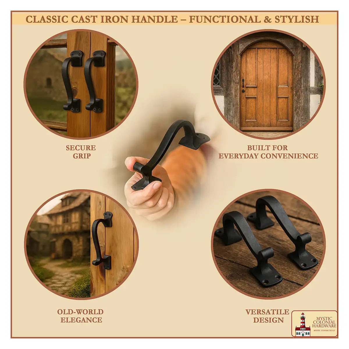 Rustic Twisted Door Handles Set of 2 Cast Iron Door Pulls : Ideal for Gate, Shed Door, Window, Fence, Garag e, (16.5x3.8) cm