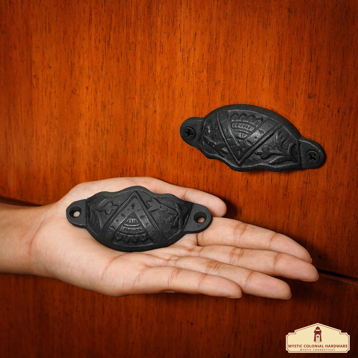 Rustic Cast Iron Drawer Pull Cabinet Cup Pull: Ideal for Victorian, Colonial, Retro, Steampunk, Gothic, Baroque, and Medieval Settings, (8.4x3.5) cm