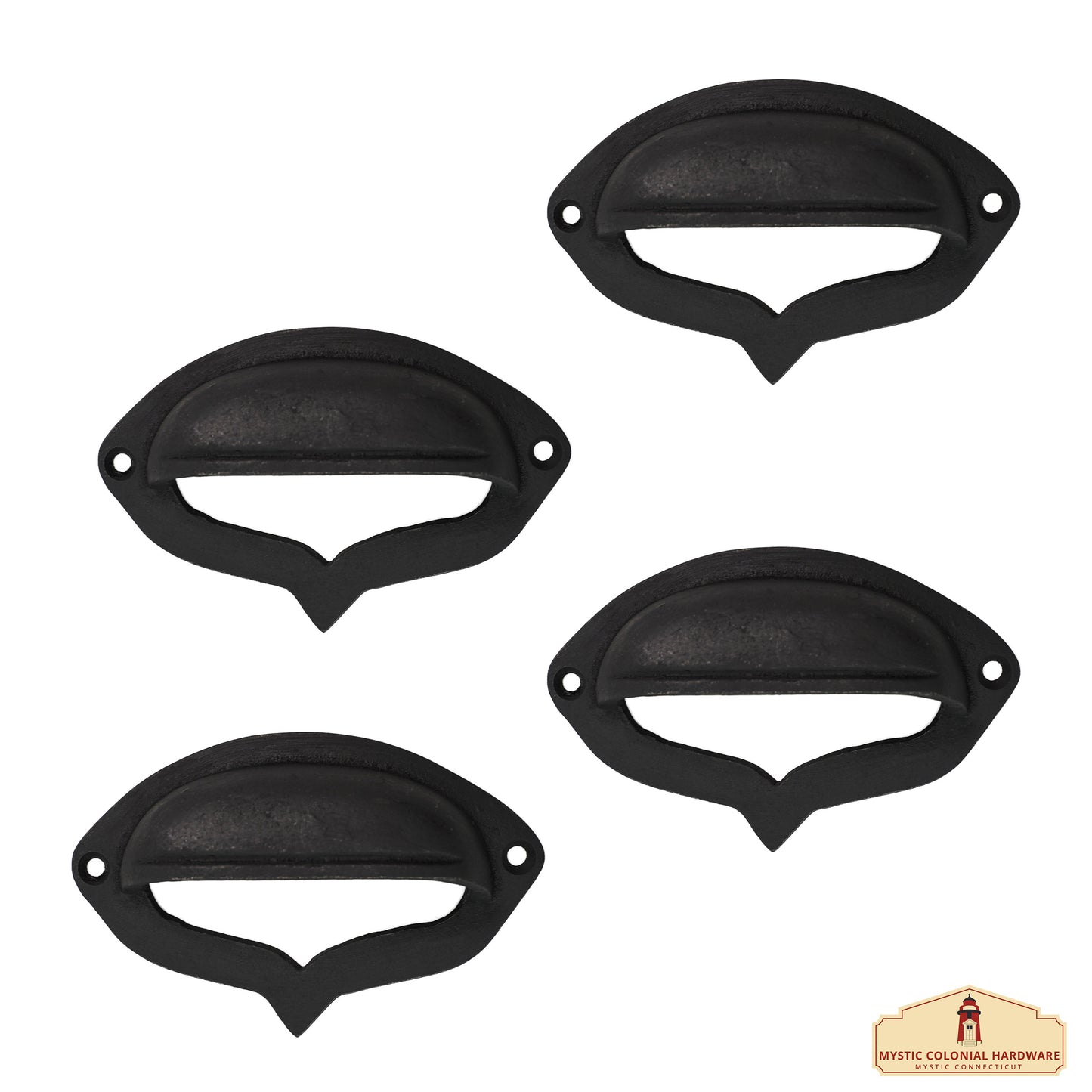 Rustic Cast Iron Set of 4 Plain Drawer Pulls Cabinet Cup Pulls: Ideal for Victorian, Colonial, Retro, Steampunk, Gothic, Baroque, and Medieval Settings, (10.2x6.5) cm