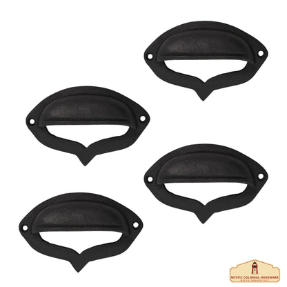 Rustic Cast Iron Set of 4 Plain Drawer Pulls Cabinet Cup Pulls: Ideal for Victorian, Colonial, Retro, Steampunk, Gothic, Baroque, and Medieval Settings, (10.2x6.5) cm