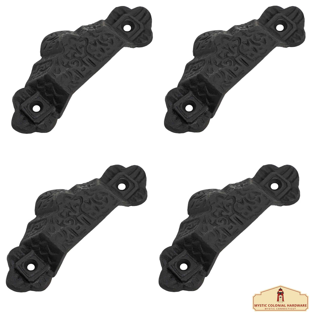 Rustic Cast Iron Set of 4 Drawer Pulls Cabinet Cup Pulls: Ideal for Victorian, Colonial, Retro, Steampunk, Gothic, Baroque, and Medieval Settings, (10.1x4.1) cm