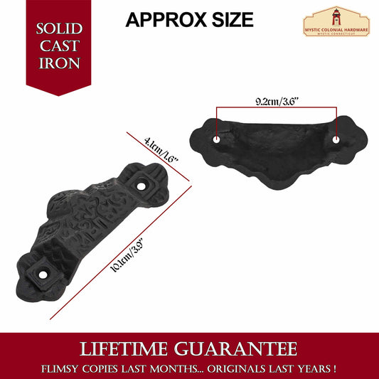 Rustic Cast Iron Set of 4 Drawer Pulls Cabinet Cup Pulls: Ideal for Victorian, Colonial, Retro, Steampunk, Gothic, Baroque, and Medieval Settings, (10.1x4.1) cm