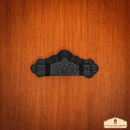 Rustic Cast Iron Set of 4 Drawer Pulls Cabinet Cup Pulls: Ideal for Victorian, Colonial, Retro, Steampunk, Gothic, Baroque, and Medieval Settings, (10.1x4.1) cm