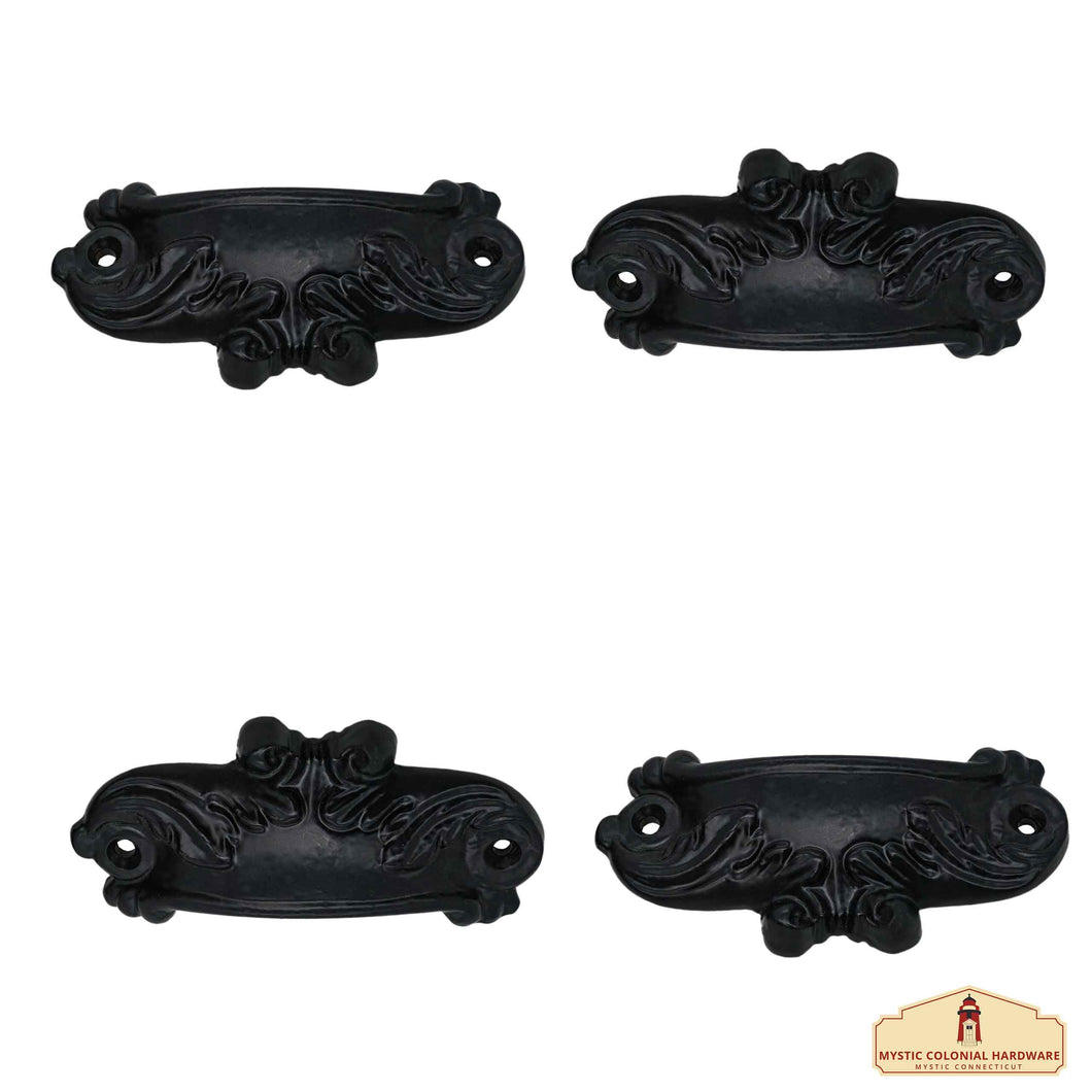 Rustic Cast Iron Set of 4 Drawer Pulls Cabinet Cup Pulls: Ideal for Victorian, Colonial, Retro, Steampunk, Gothic, Baroque, and Medieval Settings, (10.3x5) cm