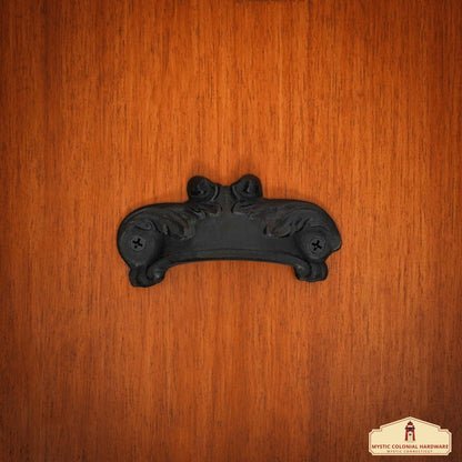 Rustic Cast Iron Set of 4 Drawer Pulls Cabinet Cup Pulls: Ideal for Victorian, Colonial, Retro, Steampunk, Gothic, Baroque, and Medieval Settings, (10.3x5) cm