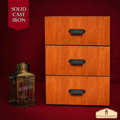 Rustic Cast Iron Drawer Pulls Cabinet Cup Pulls: Ideal for Victorian, Colonial, Retro, Steampunk, Gothic, Baroque, and Medieval Settings, (9.3x2.2) cm