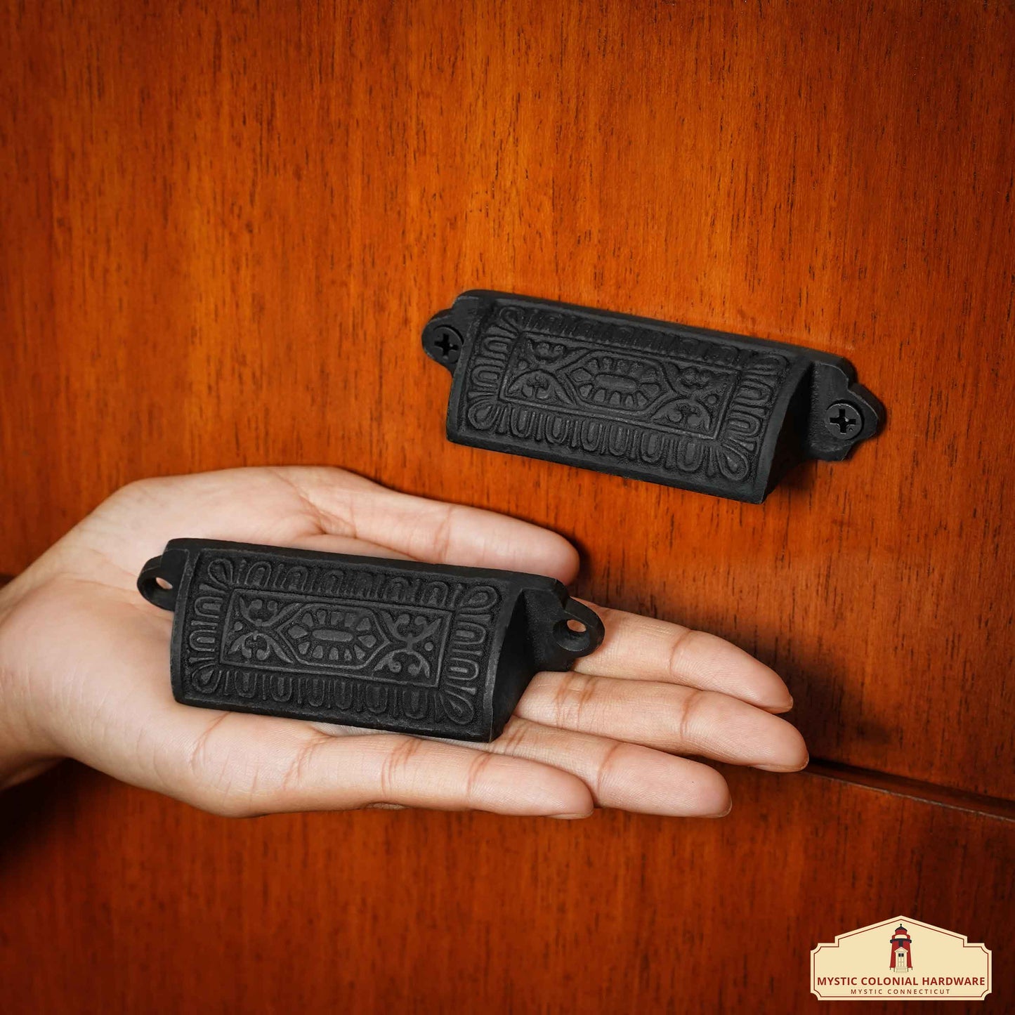 Rustic Cast Iron Drawer Pulls Cabinet Cup Pulls: Ideal for Victorian, Colonial, Retro, Steampunk, Gothic, Baroque, and Medieval Settings, (9.3x2.2) cm