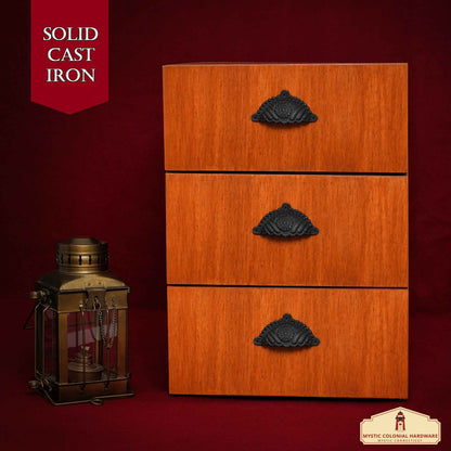 Rustic Cast Iron  Drawer Pulls Cabinet Cup Pulls: Ideal for Victorian, Colonial, Retro, Steampunk, Gothic, Baroque, and Medieval Settings, (9.6x5.4) cm