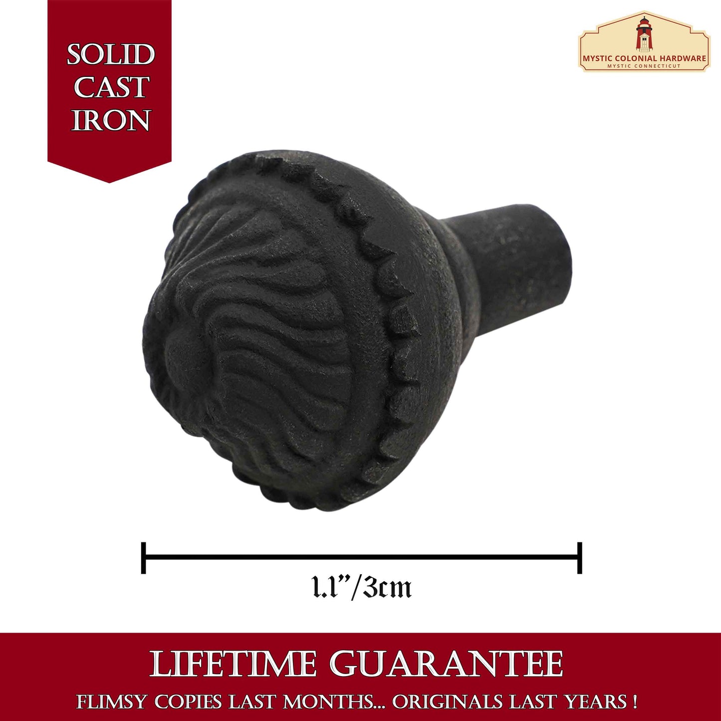 Hand Forged Iron Knob (4-Set) Solid CAST Iron Victorian, Colonial, Retro, Steampunck, Gothic, Baroque Medieval