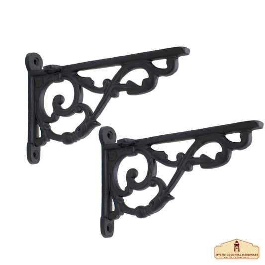 4" X 6" Shelf Brackets - Set of 2 Pcs Solid Forged Iron Victorian, Colonial, Retro, Steampunck, Gothic, Baroque Medieval