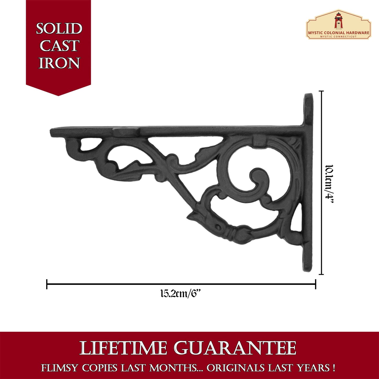 4" X 6" Shelf Brackets - Set of 2 Pcs Solid Forged Iron Victorian, Colonial, Retro, Steampunck, Gothic, Baroque Medieval