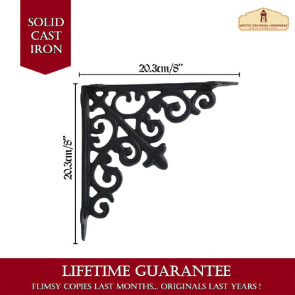 8" X 8", Shelf Bracket - Solid Forged Iron Victorian, Colonial, Retro, Steampunck, Gothic, Baroque Medieval