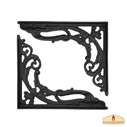 9" X 7.5" Shelf Brackets Pair - Set of 2 Pcs in Black Solid Forged Iron Victorian, Colonial, Retro, Steampunck, Gothic, Baroque Medieval