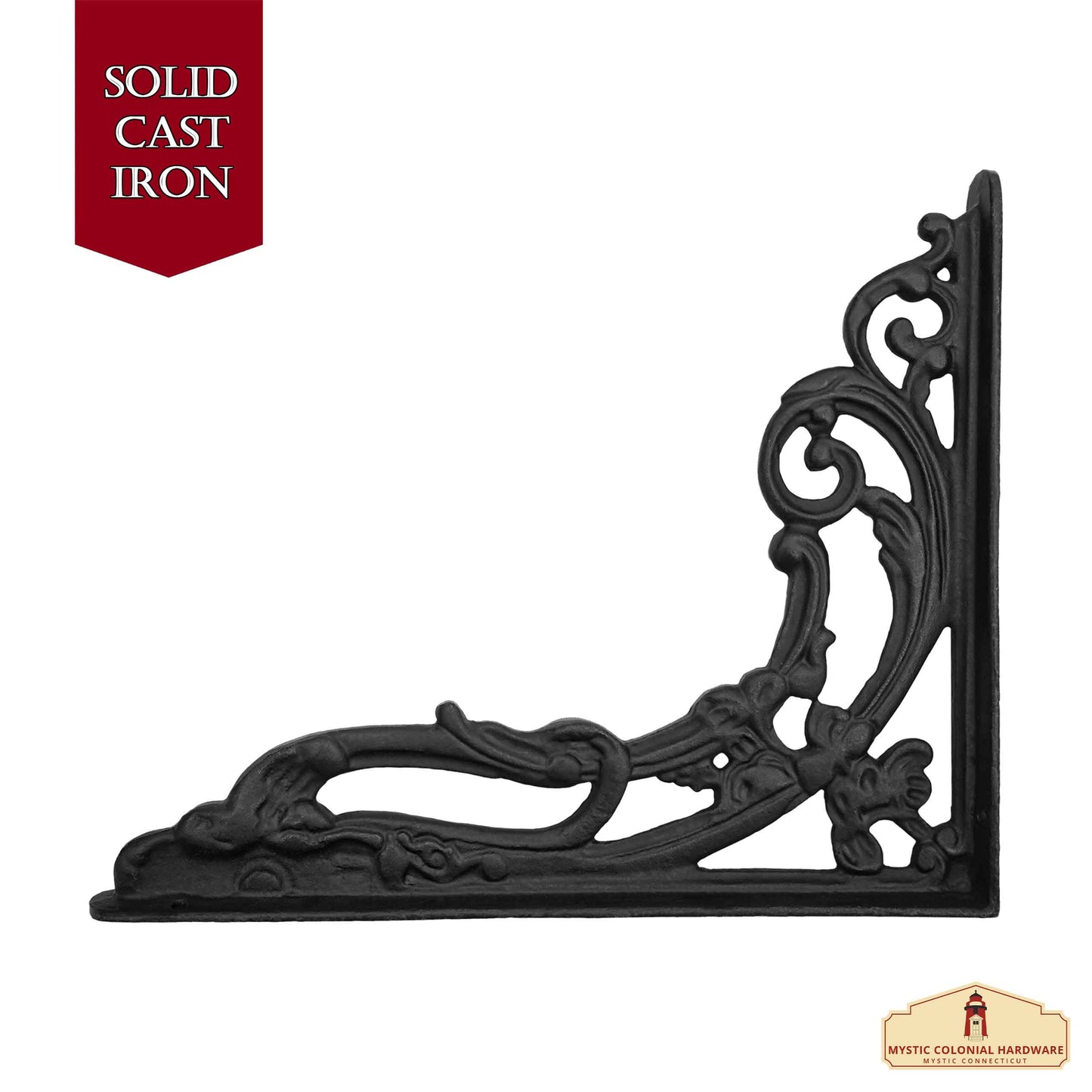 9" X 7.5" Shelf Brackets Pair - Set of 2 Pcs in Black Solid Forged Iron Victorian, Colonial, Retro, Steampunck, Gothic, Baroque Medieval