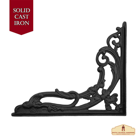 9" X 7.5" Shelf Brackets - Black Solid Forged Iron Victorian, Colonial, Retro, Steampunck, Gothic, Baroque Medieval