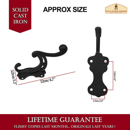 Rustic Cast Iron Wall Hooks Set of 2: Ideal for Victorian, Colonial, Retro, Steampunk, Gothic, and Baroque Settings (12x3.8) cm