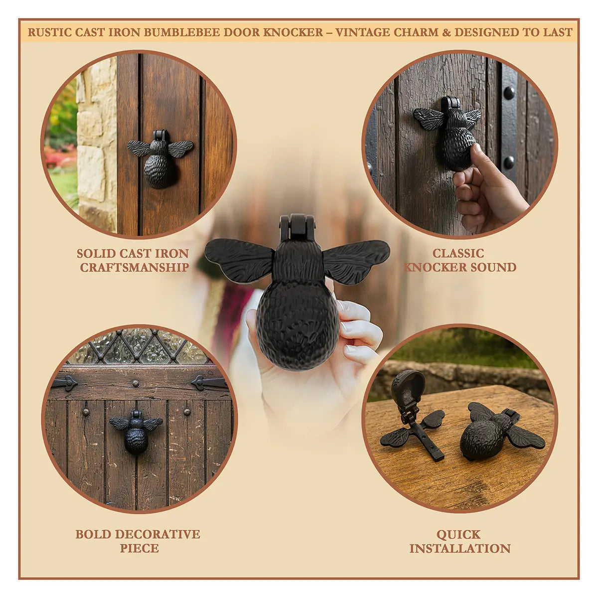 Bumblebee Door Knocker – Solid Cast Iron Front Door Knocker