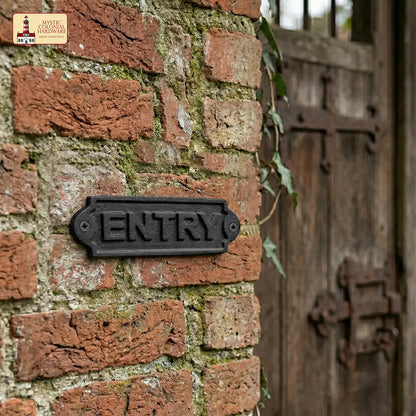 Vintage Cast Iron Entry Door Sign - Plaque for Doors, Gates & Entryways