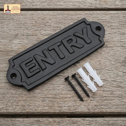 Vintage Cast Iron Entry Door Sign - Plaque for Doors, Gates & Entryways