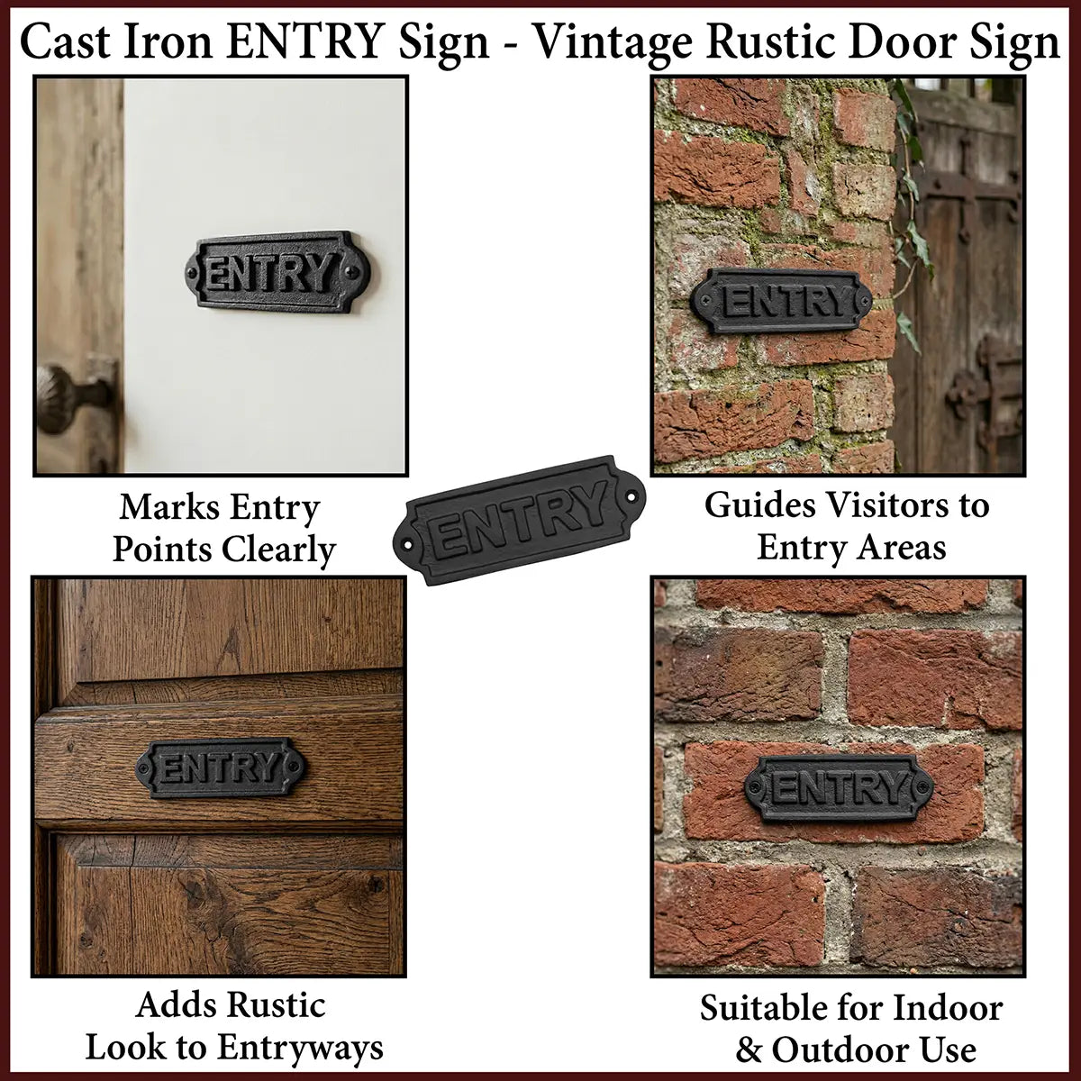 Vintage Cast Iron Entry Door Sign - Plaque for Doors, Gates & Entryways