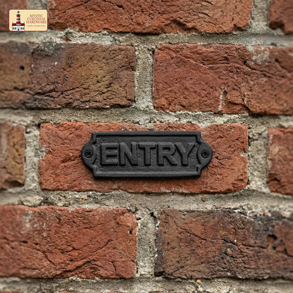Vintage Cast Iron Entry Door Sign - Plaque for Doors, Gates & Entryways