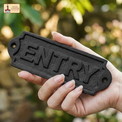 Vintage Cast Iron Entry Door Sign - Plaque for Doors, Gates & Entryways