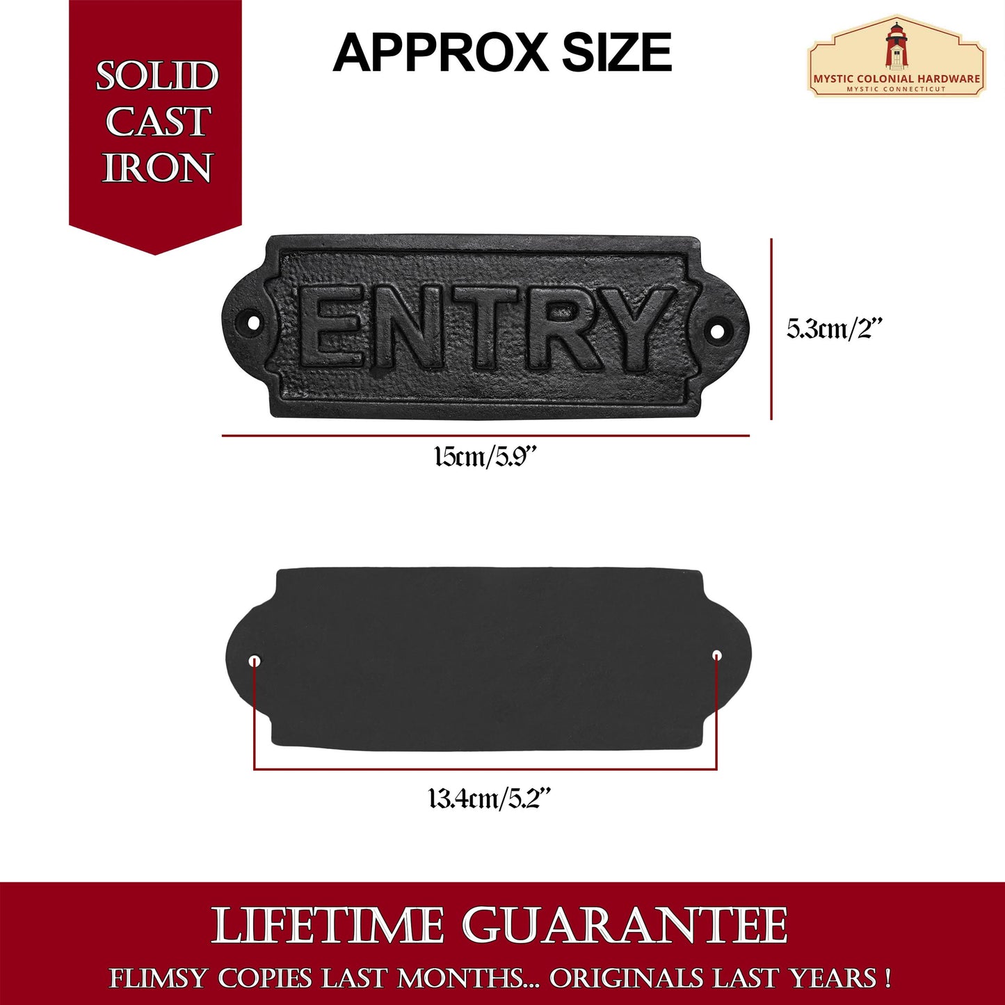 Rustic Cast Iron Entry Sign Plate : Ideal for Victorian, Colonial, Retro, Steampunk, Gothic, and  Baroque Settings, ( 15 x 5.3 ) cm