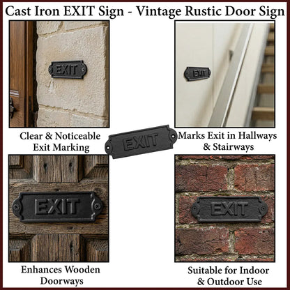 Vintage Cast Iron Exit Door Sign Plaque for Doors, Gates
