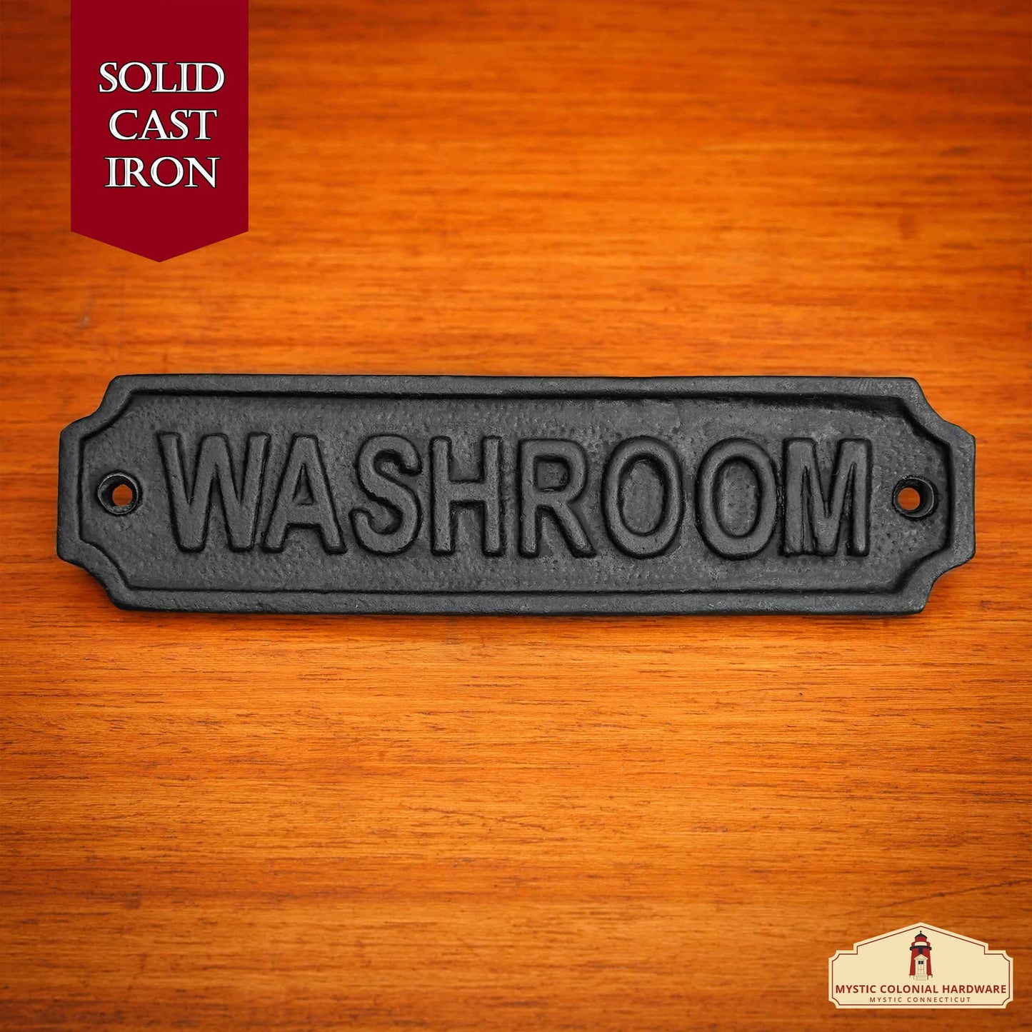 Rustic Cast Iron Washroom Sign Plate: Ideal for Victorian, Colonial, Retro, Steampunk, Gothic, and Baroque Settings, (15x4) cm