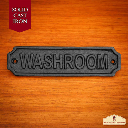 Rustic Cast Iron Washroom Sign Plate: Ideal for Victorian, Colonial, Retro, Steampunk, Gothic, and Baroque Settings, (15x4) cm