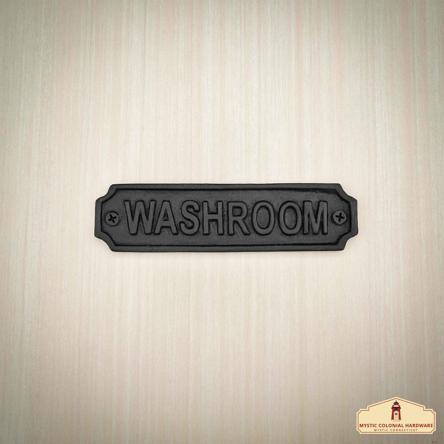 Rustic Cast Iron Washroom Sign Plate: Ideal for Victorian, Colonial, Retro, Steampunk, Gothic, and Baroque Settings, (15x4) cm