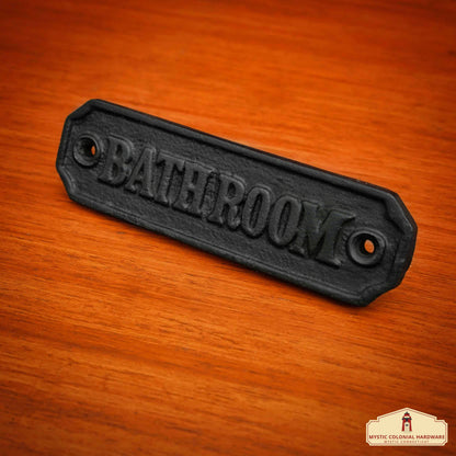 Rustic Cast Iron Bathroom Sign Plate: Ideal for Victorian, Colonial, Retro, Steampunk, Gothic, and Baroque  Settings, (11.5x3.2) cm