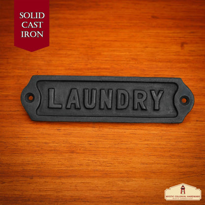 Rustic Cast Iron Laundry Sign Plate: Ideal for Victorian, Colonial, Retro, Steampunk, Gothic, and Baroque Settings, (14.2x3.8) cm