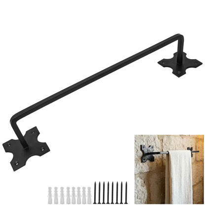 Mystic Colonial Hardware Iron Towel Bar – Hand-Forged Colonial Style Rack with Decorative Mounting Plates