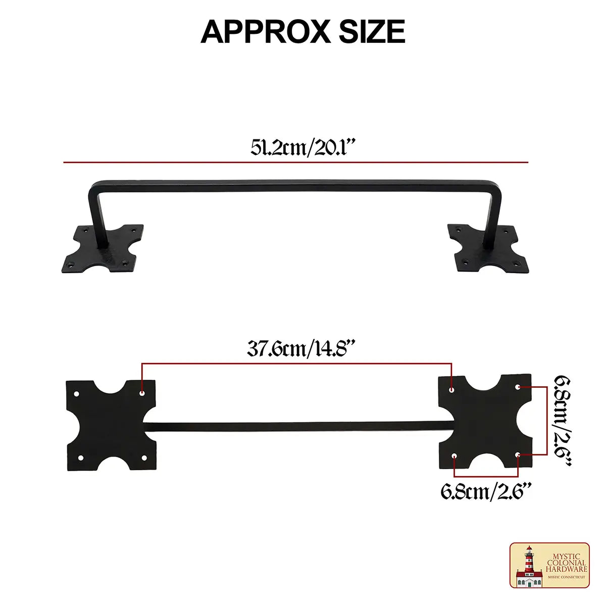 Mystic Colonial Hardware Iron Towel Bar – Hand-Forged Colonial Style Rack with Decorative Mounting Plates