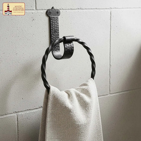 Rustic Hand Forged Iron Wall Mounting Towel Ring: Ideal for Victorian, Colonial, Retro, Steampunk, Gothic, Baroque, and Medieval Settings, 18.6 cm