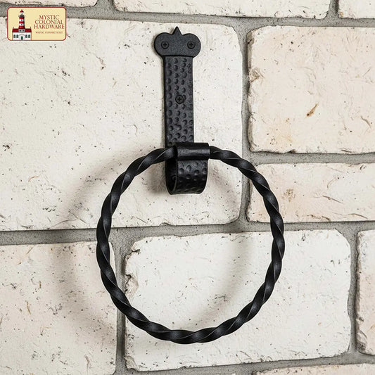 Rustic Hand Forged Iron Wall Mounting Towel Ring: Ideal for Victorian, Colonial, Retro, Steampunk, Gothic, Baroque, and Medieval Settings, 18.6 cm