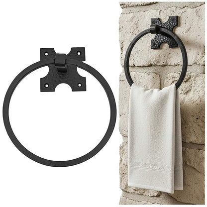 Rustic Hand Forged Wall Mounting Towel Ring: Ideal for Victorian, Colonial, Retro, Steampunk, Gothic, Baroque, and Medieval Bathroom / Kitchen Settings, 15.9 cm