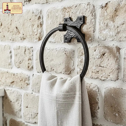 Rustic Hand Forged Wall Mounting Towel Ring: Ideal for Victorian, Colonial, Retro, Steampunk, Gothic, Baroque, and Medieval Bathroom / Kitchen Settings, 15.9 cm