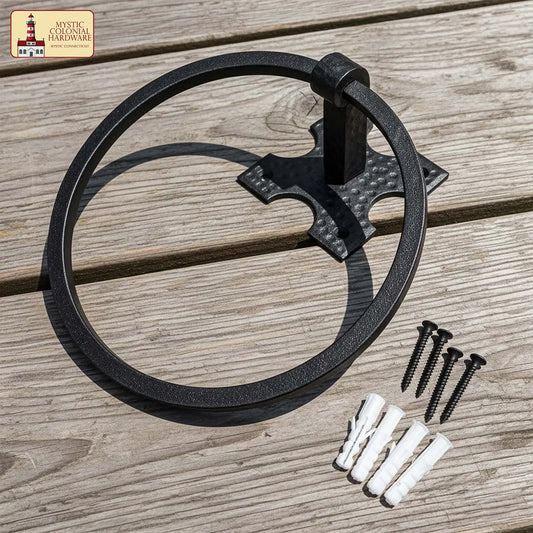 Rustic Hand Forged Wall Mounting Towel Ring: Ideal for Victorian, Colonial, Retro, Steampunk, Gothic, Baroque, and Medieval Bathroom / Kitchen Settings, 15.9 cm