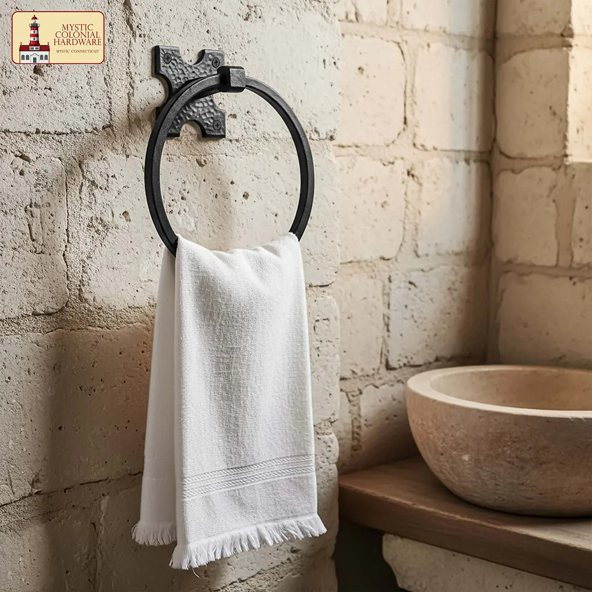 Rustic Hand Forged Wall Mounting Towel Ring: Ideal for Victorian, Colonial, Retro, Steampunk, Gothic, Baroque, and Medieval Bathroom / Kitchen Settings, 15.9 cm